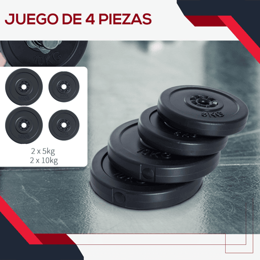 HOMCOM Conjunto de 4 discos de peso de 5 kg e 10 kg com orifício de Ø25 mm para treinamento de força Levantamento de peso preto
