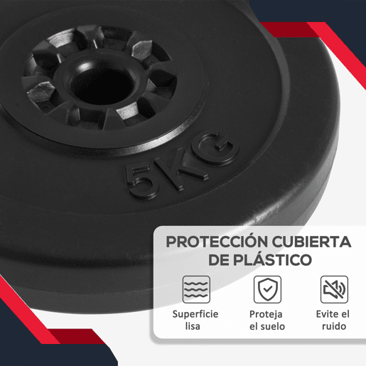 HOMCOM Conjunto de 4 discos de peso de 5 kg e 10 kg com orifício de Ø25 mm para treinamento de força Levantamento de peso preto
