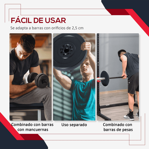 HOMCOM Conjunto de 4 discos de peso de 5 kg e 10 kg com orifício de Ø25 mm para treinamento de força Levantamento de peso preto