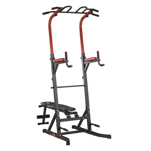 HOMCOM Estação de Musculação Torre de Treinamento com Altura Ajustável e Encosto Regulável em 7 Posições Barra de Elevação Flexões Aço 108x178x202-238cm Preto