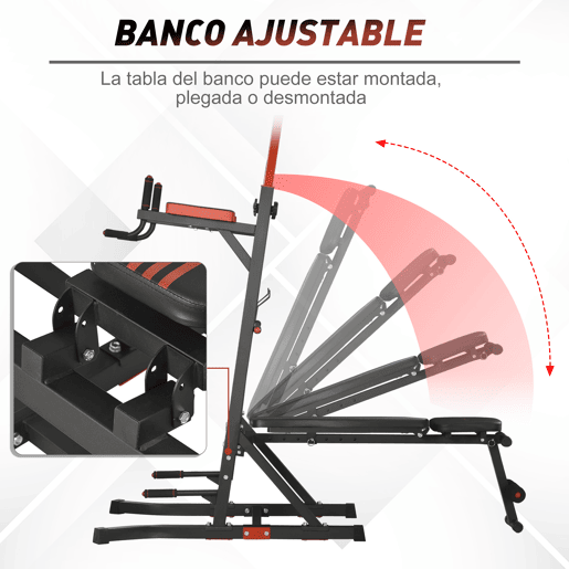 HOMCOM Estação de Musculação Torre de Treinamento com Altura Ajustável e Encosto Regulável em 7 Posições Barra de Elevação Flexões Aço 108x178x202-238cm Preto