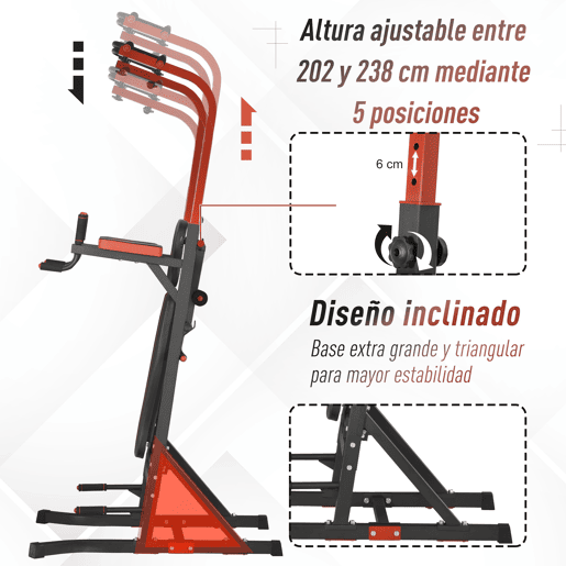 HOMCOM Estação de Musculação Torre de Treinamento com Altura Ajustável e Encosto Regulável em 7 Posições Barra de Elevação Flexões Aço 108x178x202-238cm Preto