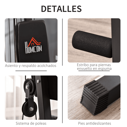 HOMCOM Máquina Multi Estação de Musculação Máquina de Musculação com Estribo para Pernas e Placas de Peso de 45kg para Treinamento Fitness em Casa Academia 148x108x207cm Preto