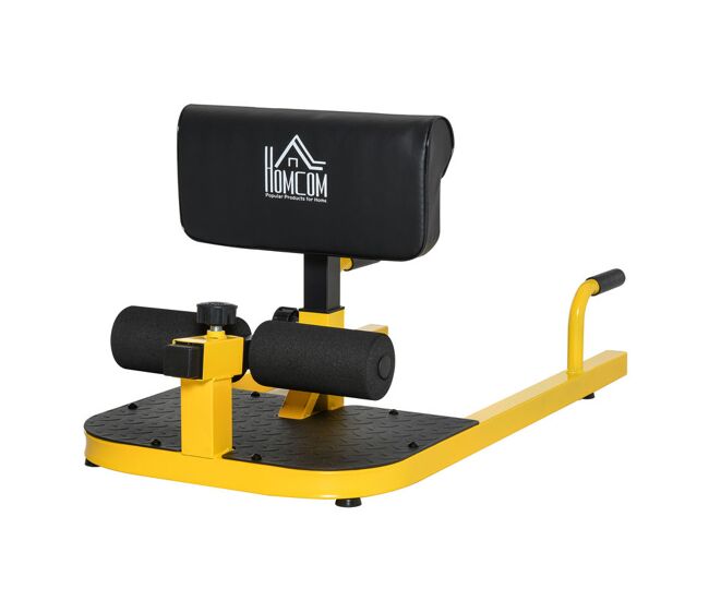Homcom 3-en-1 máquina equipo de sentadilla para ejercicios abdominales tablero supino multifuncional máquina de piernas ayuda en cuclillas amarillo
