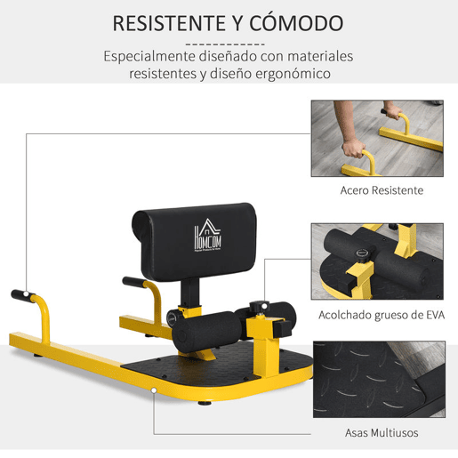 HOMCOM Sissy Squat 3 em 1 Máquina de Agachamento para Exercícios de Abdominais Flexões Agachamentos 50x97x56,5cm Preto e Amarelo