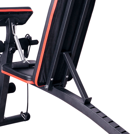 HOMCOM Banco de Musculação com Encosto Ajustável em 7 Posições Extensão de Pernas Apoio para Bíceps e Banda de Resistência para Treino Completo em Casa 54x160x106cm Preto e Vermelho