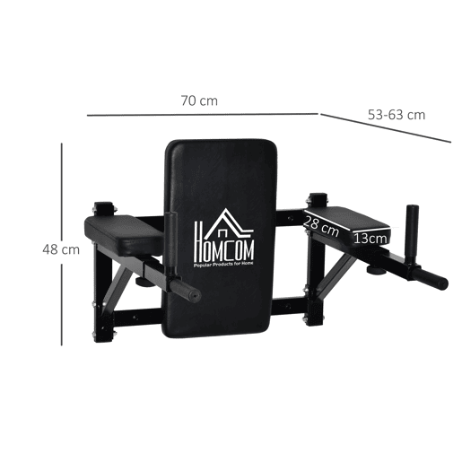 HOMCOM Barra de Elevação para Parede com Braços Ajustáveis Barra de Pull Up para Elevações Flexões e Exercícios em Casa 70x53-63x48 cm Preto