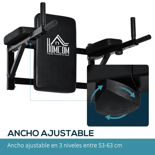 HOMCOM Barra de Elevação para Parede com Braços Ajustáveis Barra de Pull Up para Elevações Flexões e Exercícios em Casa 70x53-63x48 cm Preto