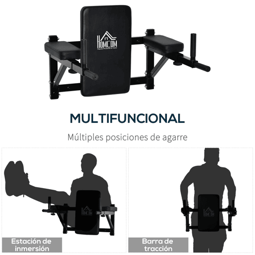 HOMCOM Barra de Elevação para Parede com Braços Ajustáveis Barra de Pull Up para Elevações Flexões e Exercícios em Casa 70x53-63x48 cm Preto