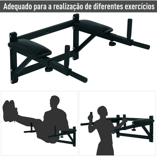 HOMCOM Barra de Elevação para Parede com Braços Ajustáveis Barra de Pull Up para Elevações Flexões e Exercícios em Casa 70x53-63x48 cm Preto