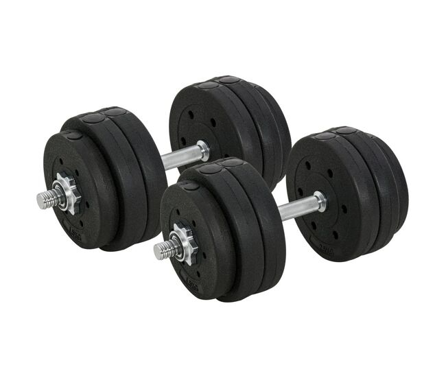 Homcom conjunto de mancuernas ajustables de 30kg juego de pesas con discos de 2,5/1,5 kg y barras de conexión de 2 kg kit de entrenamiento para gimnasio en casa