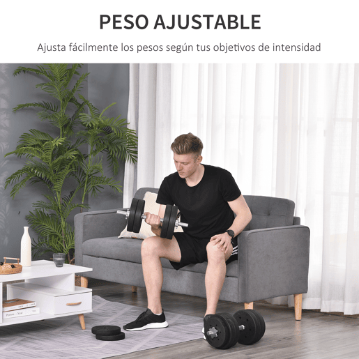 HOMCOM Conjunto de Halteres Ajustáveis 30kg com Barra de Conexão de Aço e Discos Desmontáveis Conjunto de Pesos para Treinamento em Casa Academia Escritório Preto