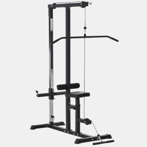 HOMCOM Máquina de Musculação Estação de Treinamento com Poleia e Assento Ajustável em Altura para Treinamento em Casa Academia Escritório Carga Máxima 100kg 107x120x190cm Preto