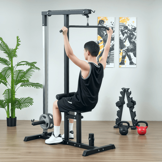HOMCOM Máquina de Musculação Estação de Treinamento com Poleia e Assento Ajustável em Altura para Treinamento em Casa Academia Escritório Carga Máxima 100kg 107x120x190cm Preto HOMCOM Máquina de Musculação Estação de Treinamento com Poleia e Assento Ajustável em Altura para Treinamento em Casa Academia Escritório Carga Máxima 100kg 107x120x190cm Preto