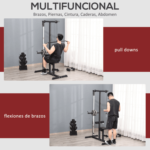HOMCOM Máquina de Musculação Estação de Treinamento com Poleia e Assento Ajustável em Altura para Treinamento em Casa Academia Escritório Carga Máxima 100kg 107x120x190cm Preto HOMCOM Máquina de Musculação Estação de Treinamento com Poleia e Assento Ajustável em Altura para Treinamento em Casa Academia Escritório Carga Máxima 100kg 107x120x190cm Preto