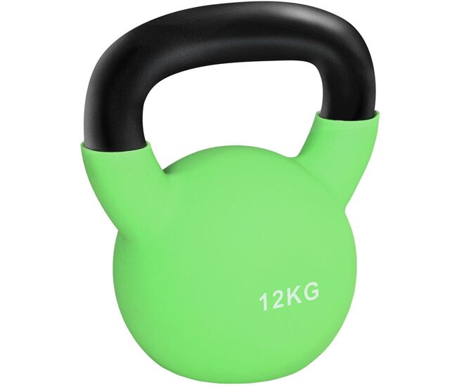 Homcom pesa rusa de 12 kg de hierro fundido kettlebell con revestimiento de neopreno y mango ancho mancuernas de bola para entrenamiento de fuerza en gimnasio casa 20x13x23 cm verde