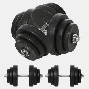 HOMCOM Conjunto de Halteres Ajustáveis 40 kg (4x5 kg, 4x2,5 kg, 4x1,5 kg) Profissional para Ginásio em Casa com 2 Barras de Aço Ø25x450 mm e Discos Pretos
