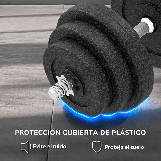 HOMCOM Conjunto de Halteres Ajustáveis 40 kg (4x5 kg, 4x2,5 kg, 4x1,5 kg) Profissional para Ginásio em Casa com 2 Barras de Aço Ø25x450 mm e Discos Pretos