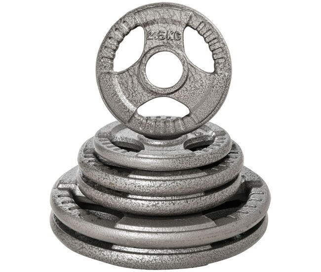 Homcom juego de 6 discos de pesas de acero total de 35 kg 2x10 kg 2x5 kg 2x2,5 kg discos olímpicos con orificio central de ø54 mm para entrenamiento en casa gimnasio plata