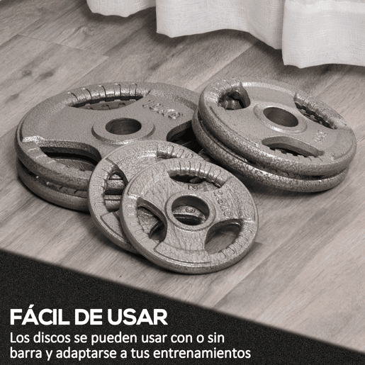 HOMCOM Conjunto de 6 Discos de Peso 35kg Discos Olimpicos com Orifício Central de Ø5,4cm para Treinamento em Casa Academia Prata HOMCOM Conjunto de 6 Discos de Peso 35kg Discos Olimpicos com Orifício Central de Ø5,4cm para Treinamento em Casa Academia Prata
