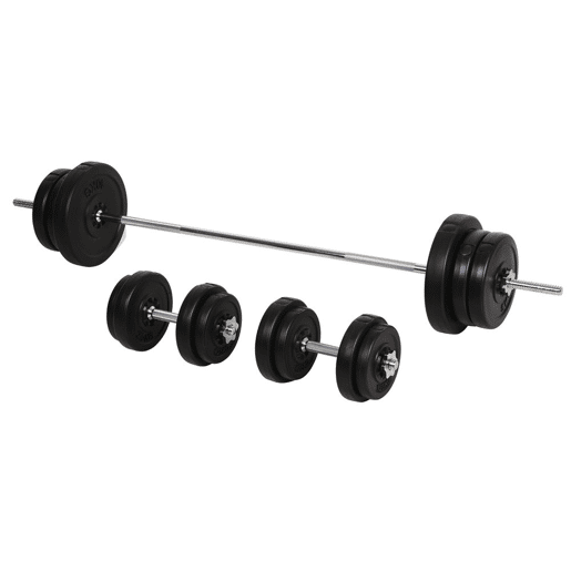 HOMCOM Conjunto de Barras de Pesos com 14 Discos de Pesos Intercambiáveis até 55kg Conjunto de Pesos e Barras Ajustáveis para Culturismo Treinamento Fitness em Casa Academia Preto