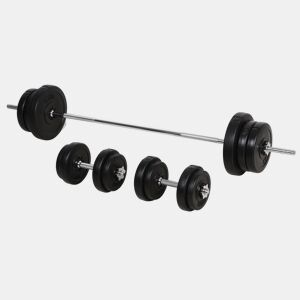 HOMCOM Conjunto de Barras de Pesos com 14 Discos de Pesos Intercambiáveis até 55kg Conjunto de Pesos e Barras Ajustáveis para Culturismo Treinamento Fitness em Casa Academia Preto