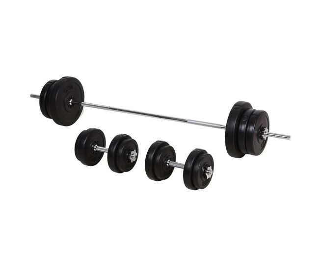Homcom juego de pesas de 55 kg con mancuernas y barra pesos ajustables 2 en 1 con discos de 10 kg 5 kg 2,5 kg 1,25 kg barra de 170 cm para culturismo entrenamiento fitness en hogar gimnasio negro