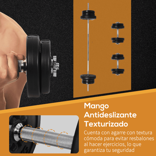 HOMCOM Conjunto de Barras de Pesos com 14 Discos de Pesos Intercambiáveis até 55kg Conjunto de Pesos e Barras Ajustáveis para Culturismo Treinamento Fitness em Casa Academia Preto