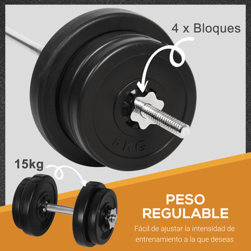 HOMCOM Conjunto de Barras de Pesos com 14 Discos de Pesos Intercambiáveis até 55kg Conjunto de Pesos e Barras Ajustáveis para Culturismo Treinamento Fitness em Casa Academia Preto