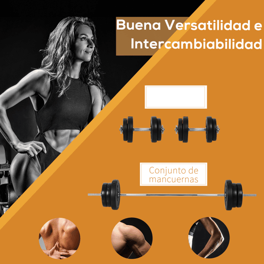 HOMCOM Conjunto de Barras de Pesos com 14 Discos de Pesos Intercambiáveis até 55kg Conjunto de Pesos e Barras Ajustáveis para Culturismo Treinamento Fitness em Casa Academia Preto