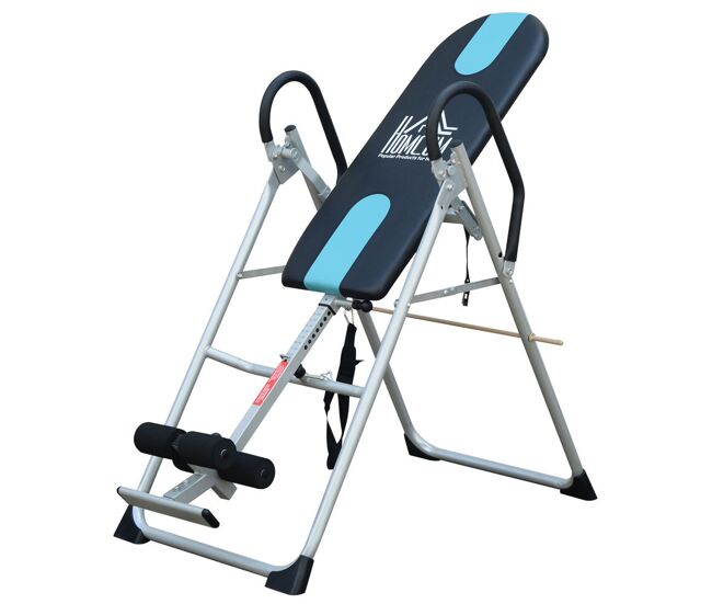 Homcom tabla de inversión gravitacional plegable con altura ajustable a 147-198cm y cinturón de seguridad carga 136kg material de acero