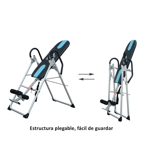 HOMCOM Mesa de Inversão Dobrável com Altura Ajustável entre 147-198 cm e Cinto de Segurança Capacidade Máxima 136 kg 65x112-142x126 cm Preto e Azul
