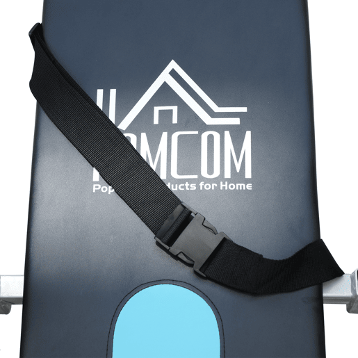 HOMCOM Mesa de Inversão Dobrável com Altura Ajustável entre 147-198 cm e Cinto de Segurança Capacidade Máxima 136 kg 65x112-142x126 cm Preto e Azul