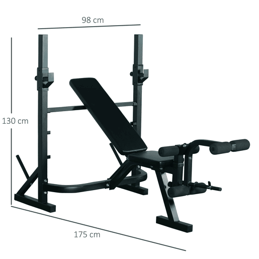 HOMCOM Banco de Musculação Multifuncional com Altura Ajustável de 3 Níveis para Treino de Corpo Inteiro 175x98x130 cm Preto