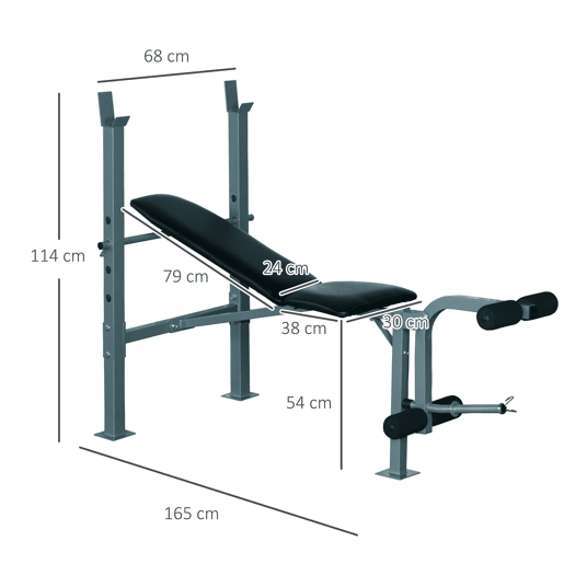 HOMCOM Banco de Musculação com Altura Ajustável Banco de Pesos Multifuncional Banco Fitness para Treino Completo com Encosto Ajustável Carga 200 kg 165x68x114 cm Preto