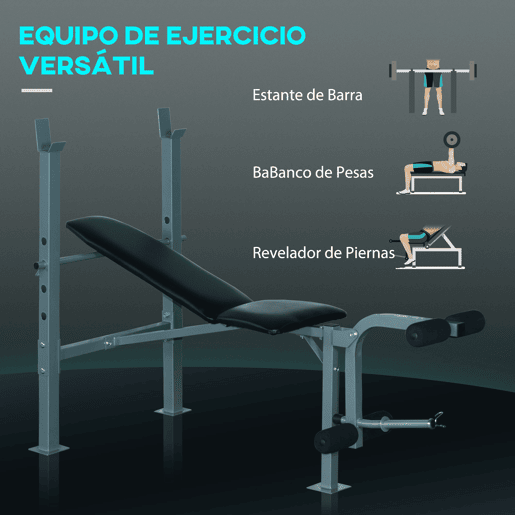 HOMCOM Banco de Musculação com Altura Ajustável Banco de Pesos Multifuncional Banco Fitness para Treino Completo com Encosto Ajustável Carga 200 kg 165x68x114 cm Preto
