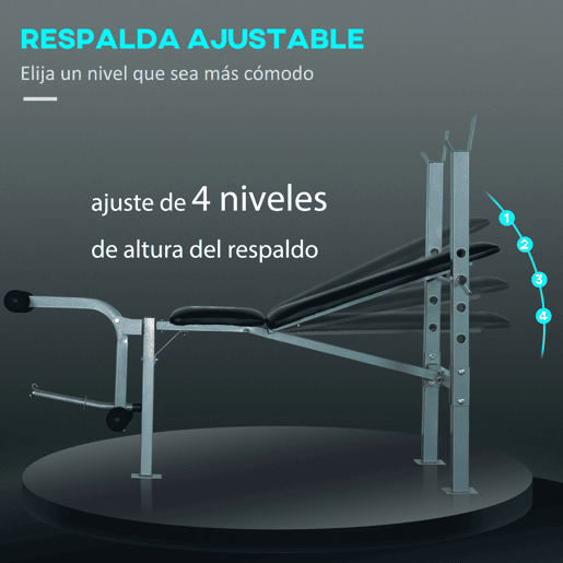 HOMCOM Banco de Musculação com Altura Ajustável Banco de Pesos Multifuncional Banco Fitness para Treino Completo com Encosto Ajustável Carga 200 kg 165x68x114 cm Preto