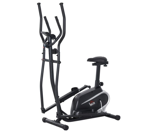 Homcom bicicleta elíptica con resistencia magnética ajustable de 8 niveles bicicleta de fitness con sillín regulable pantalla lcd pulsómetro y soporte