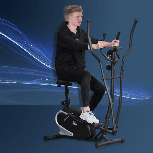 HOMCOM Bicicleta elíptica de fitness com Resistência Magnética Ajustável Tela LCD Sela Ajustável Monitor de Frequência Cardíaca e Volante 3 kg 103x62x151 cm Preto