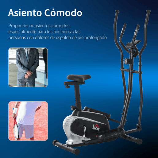 HOMCOM Bicicleta elíptica de fitness com Resistência Magnética Ajustável Tela LCD Sela Ajustável Monitor de Frequência Cardíaca e Volante 3 kg 103x62x151 cm Preto