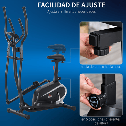HOMCOM Bicicleta elíptica de fitness com Resistência Magnética Ajustável Tela LCD Sela Ajustável Monitor de Frequência Cardíaca e Volante 3 kg 103x62x151 cm Preto