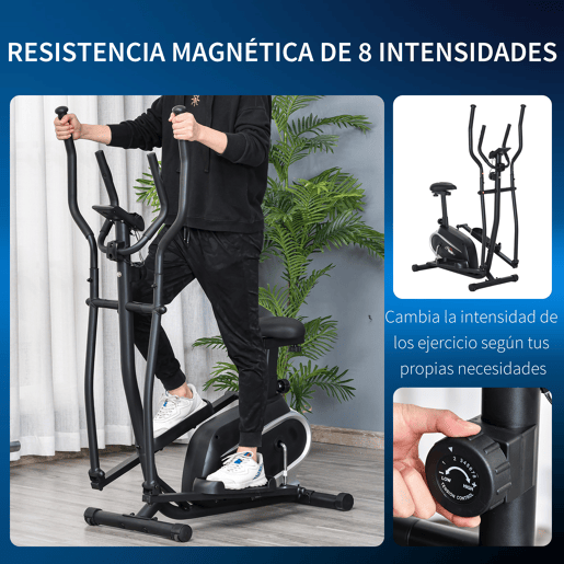 HOMCOM Bicicleta elíptica de fitness com Resistência Magnética Ajustável Tela LCD Sela Ajustável Monitor de Frequência Cardíaca e Volante 3 kg 103x62x151 cm Preto
