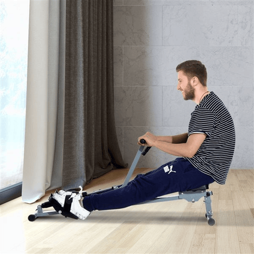 HOMCOM Máquina de Remo com Ecrã LCD para Academia Exercícios de Musculação ou Resistência Carga Máxima 100kg 130x47,5x67cm Cinza