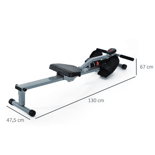 HOMCOM Máquina de Remo com Ecrã LCD para Academia Exercícios de Musculação ou Resistência Carga Máxima 100kg 130x47,5x67cm Cinza