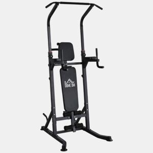 HOMCOM Estação de Musculação Torre de Treinamento Altura Ajustável com Barra de Flexões e Banco Dobrável para Fitness em Casa Academia Carga 150kg 99x178x230cm Preto