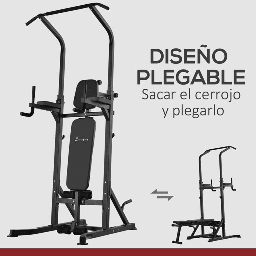 HOMCOM Estação de Musculação Torre de Treinamento Altura Ajustável com Barra de Flexões e Banco Dobrável para Fitness em Casa Academia Carga 150kg 99x178x230cm Preto