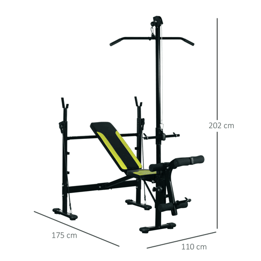 HOMCOM Banco de Musculação Reclinável Multifuncional para Treinamento e Musculação 175x110x202 cm Preto