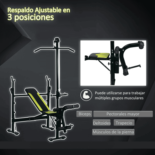 HOMCOM Banco de Musculação Reclinável Multifuncional para Treinamento e Musculação 175x110x202 cm Preto