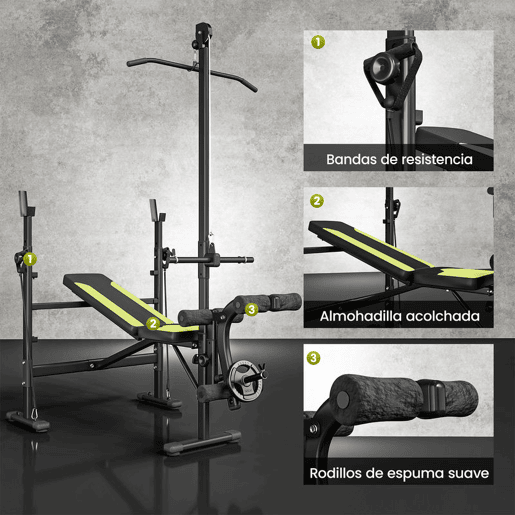 HOMCOM Banco de Musculação Reclinável Multifuncional para Treinamento e Musculação 175x110x202 cm Preto