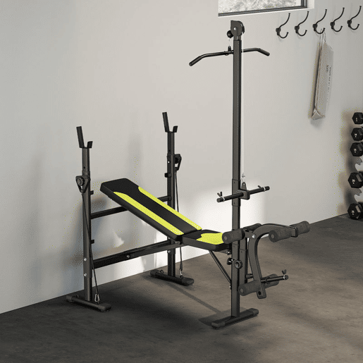 HOMCOM Banco de Musculação Reclinável Multifuncional para Treinamento e Musculação 175x110x202 cm Preto
